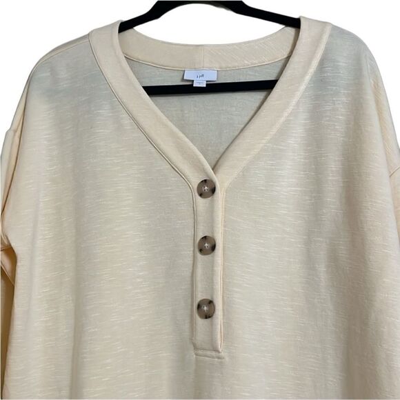 J.Jill- Women’s Butter Yellow Knit Long Sleeve Tunic Henley Button Top, XL P - Picture 4 of 11
